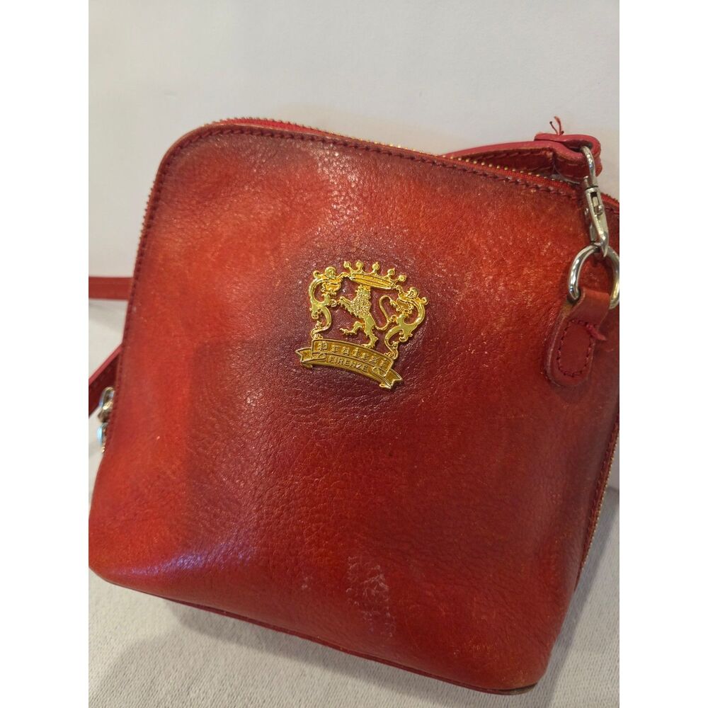 Pratesi Volterra Cherry Red Italian Leather Small Dome Crossbody Purse Bag Flaw